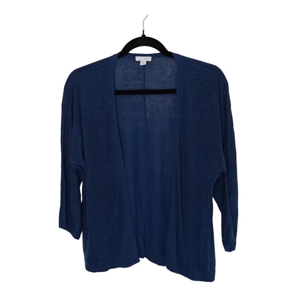 J.Jill Linen Blend Open Front‎ Cardigan Blue Open Front 3/4 Sleeve Sz S
